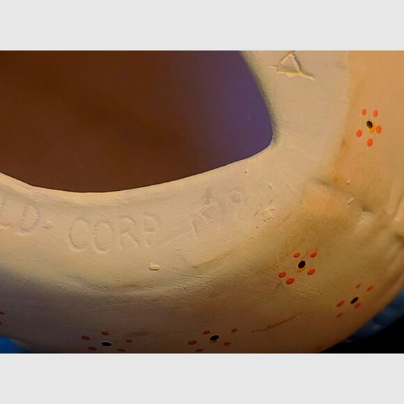 1980's Kimple Mold Ceramic Duck Yellow/Blue Quilted Look Hand Painted Engraved - Picture 5 of 9